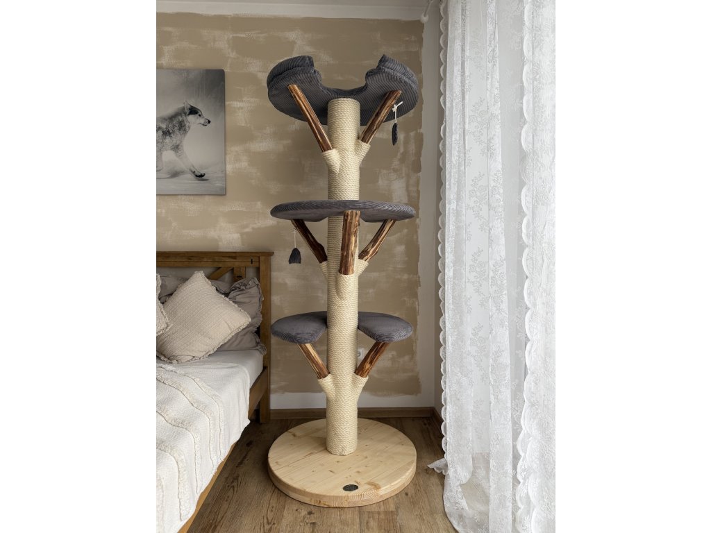 Kočičístromy MiniBUBI - šedý manšester - PŘENOSNÉ KOČIČÍ ŠKRABADLO