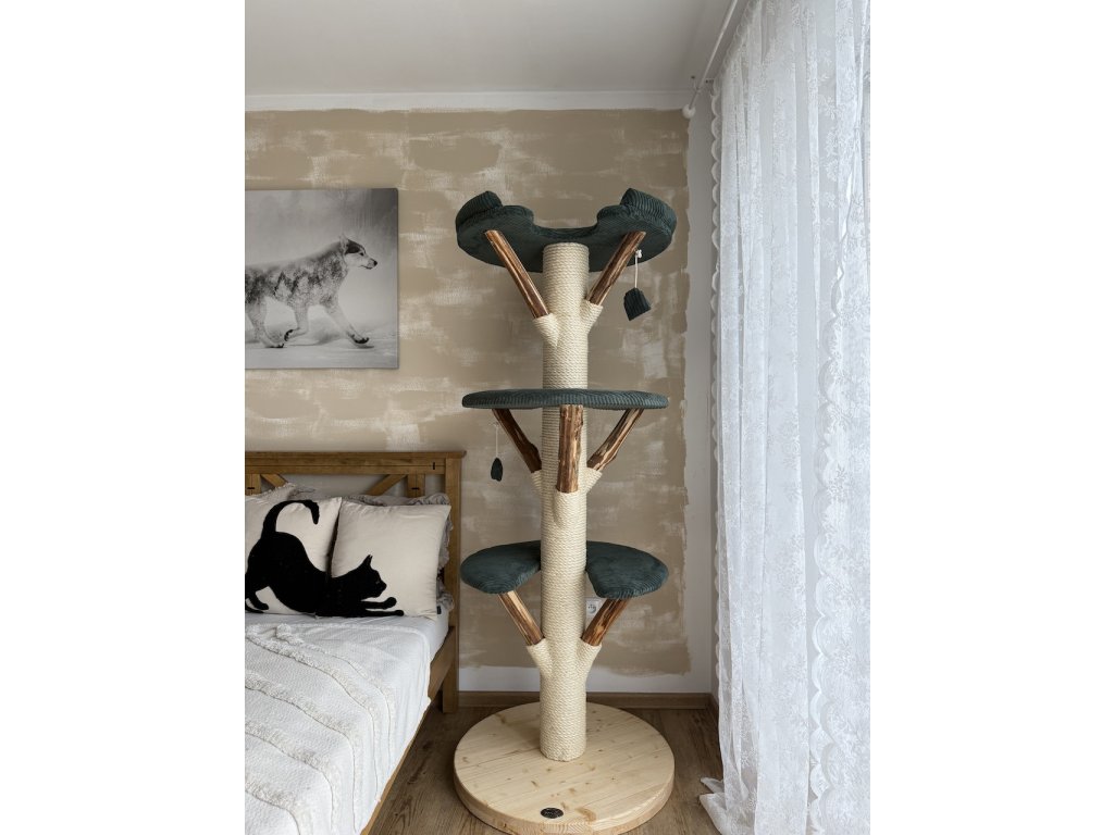 Kočičístromy MiniBUBI - zelený manšester - PŘENOSNÉ KOČIČÍ ŠKRABADLO