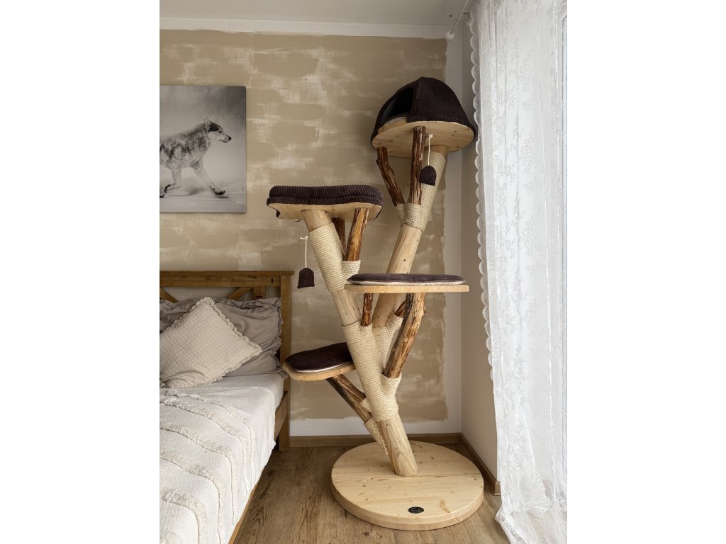 Kočičístromy BERTÍK II  - hnědý manšester - PŘENOSNÉ KOČIČÍ ŠKRABADLO